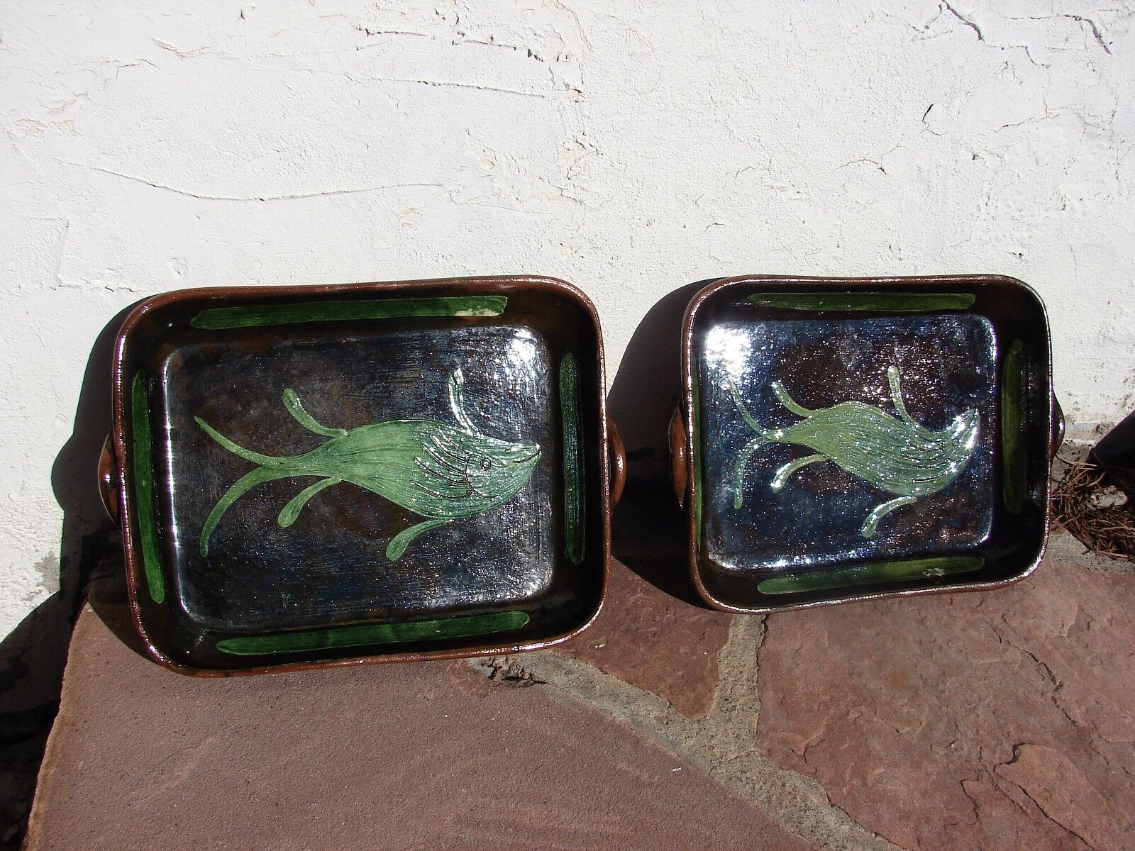 VTG PATAMBAN 1930-1940\'s MEXICO Pottery PAIR CASSEROLE Dishes SERPENT FISH