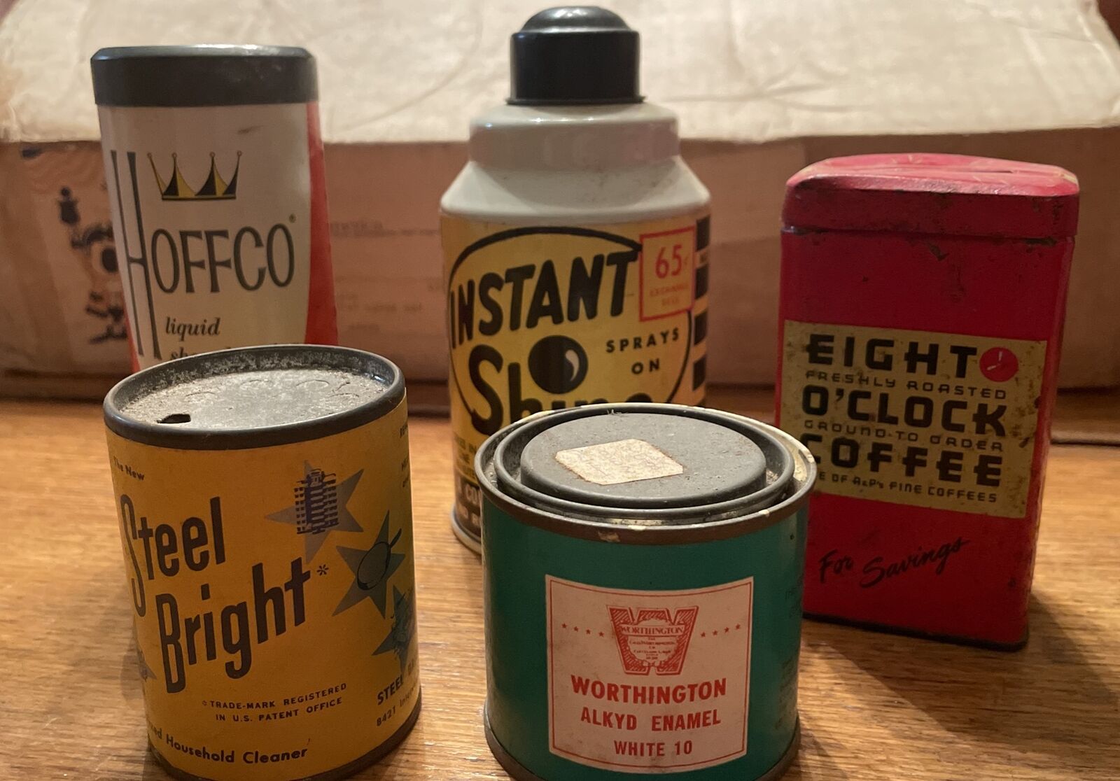 Lot Of Vintage Tins, Shoe Shine, Steel Bright, Coffee