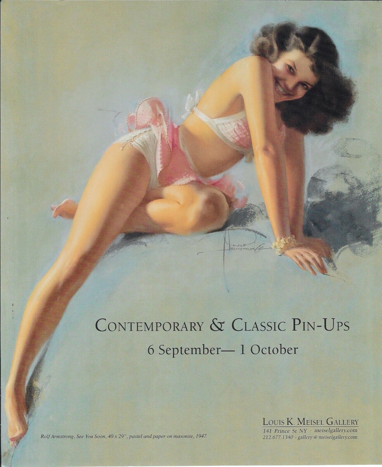 ROLF ARMSTRONG c1947 See You Soon Pinup Art Gallery Exhibit Print Ad~2016
