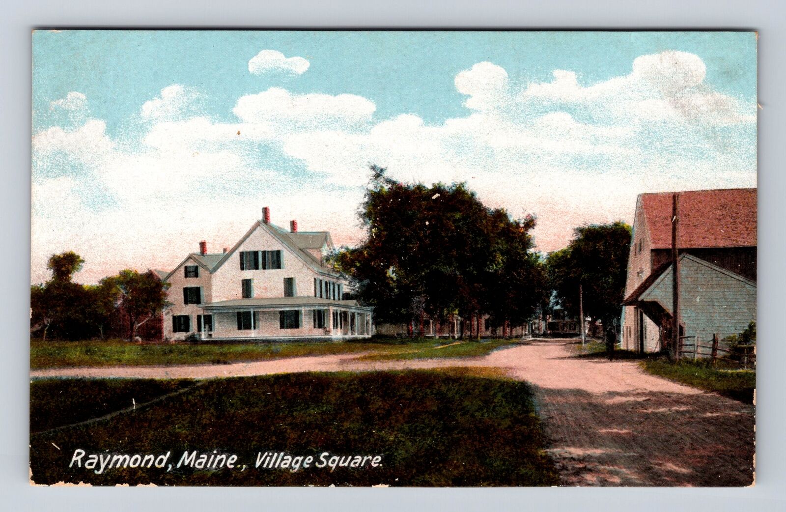 Raymond ME-Maine, Village Square, Advertisement, Antique, Vintage Postcard