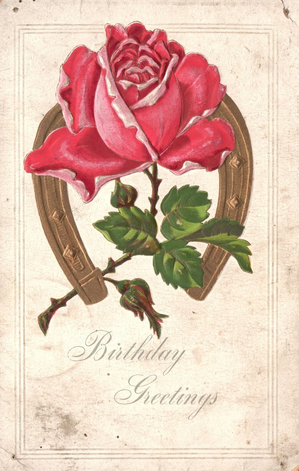 Vintage Postcard 1907 Birthday Greetings Rose Flower With Magnet All Good Wishes