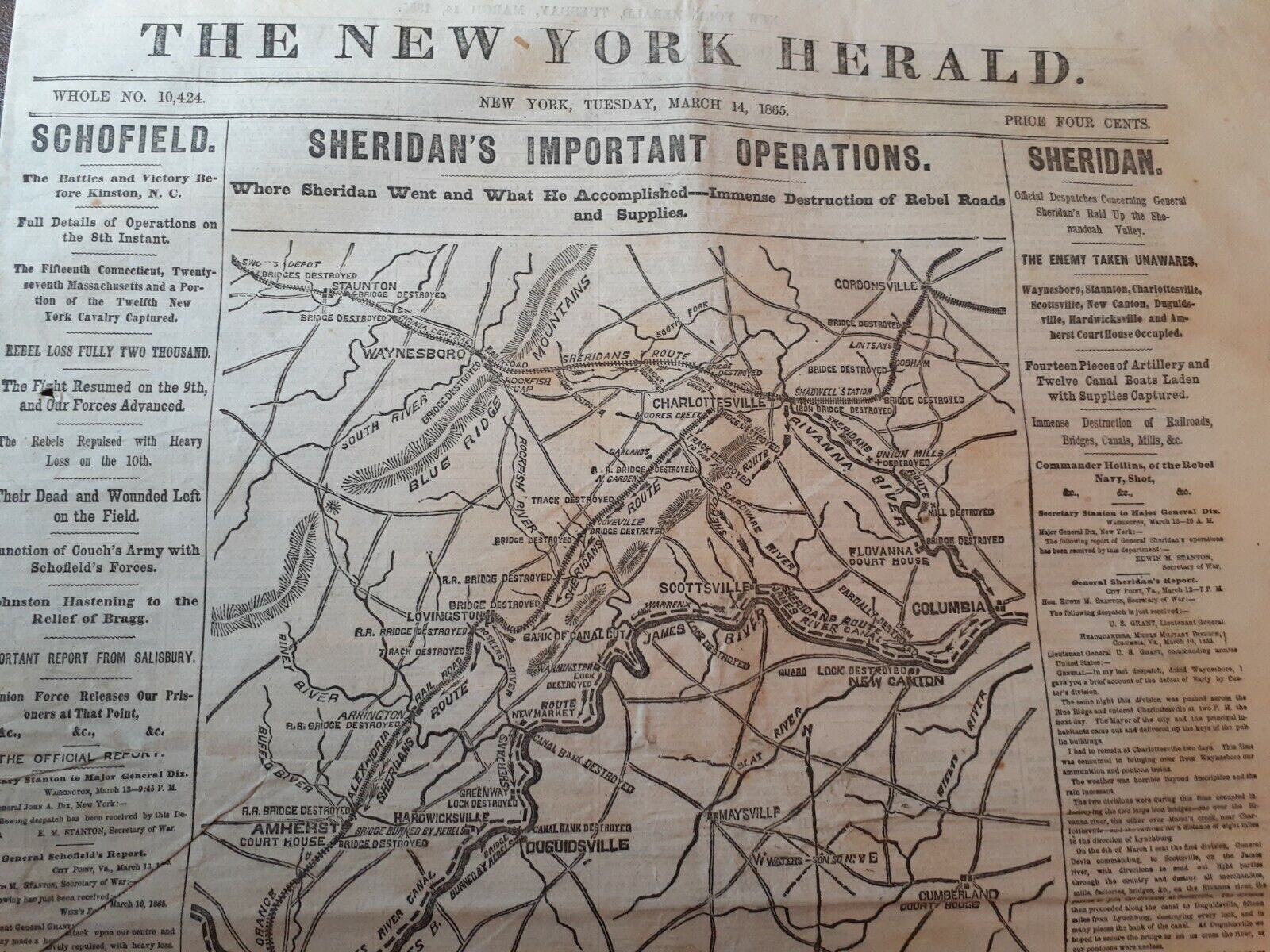 Civil War Newspapers- SHERIDAN: IMPORTANT OPERATIONS IN THE SHENANDOAH VALLEY