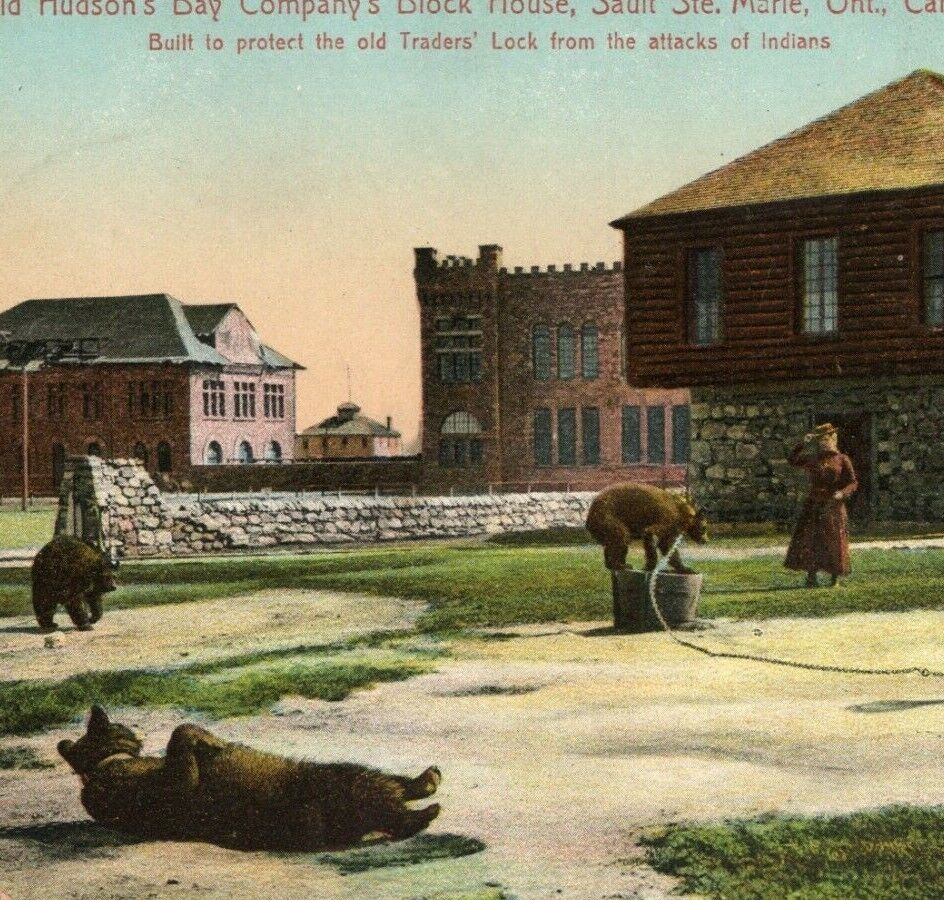 Hudson\'s Bay Company Block House Bears Ontario Canada Vintage Postcard