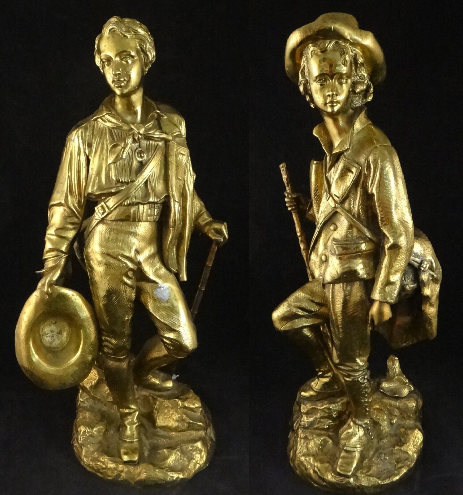 Pr.French Emile-Victor Blavier Bronze Figures w/Gold Finish. 15 ½” & 15 ¼” tall.
