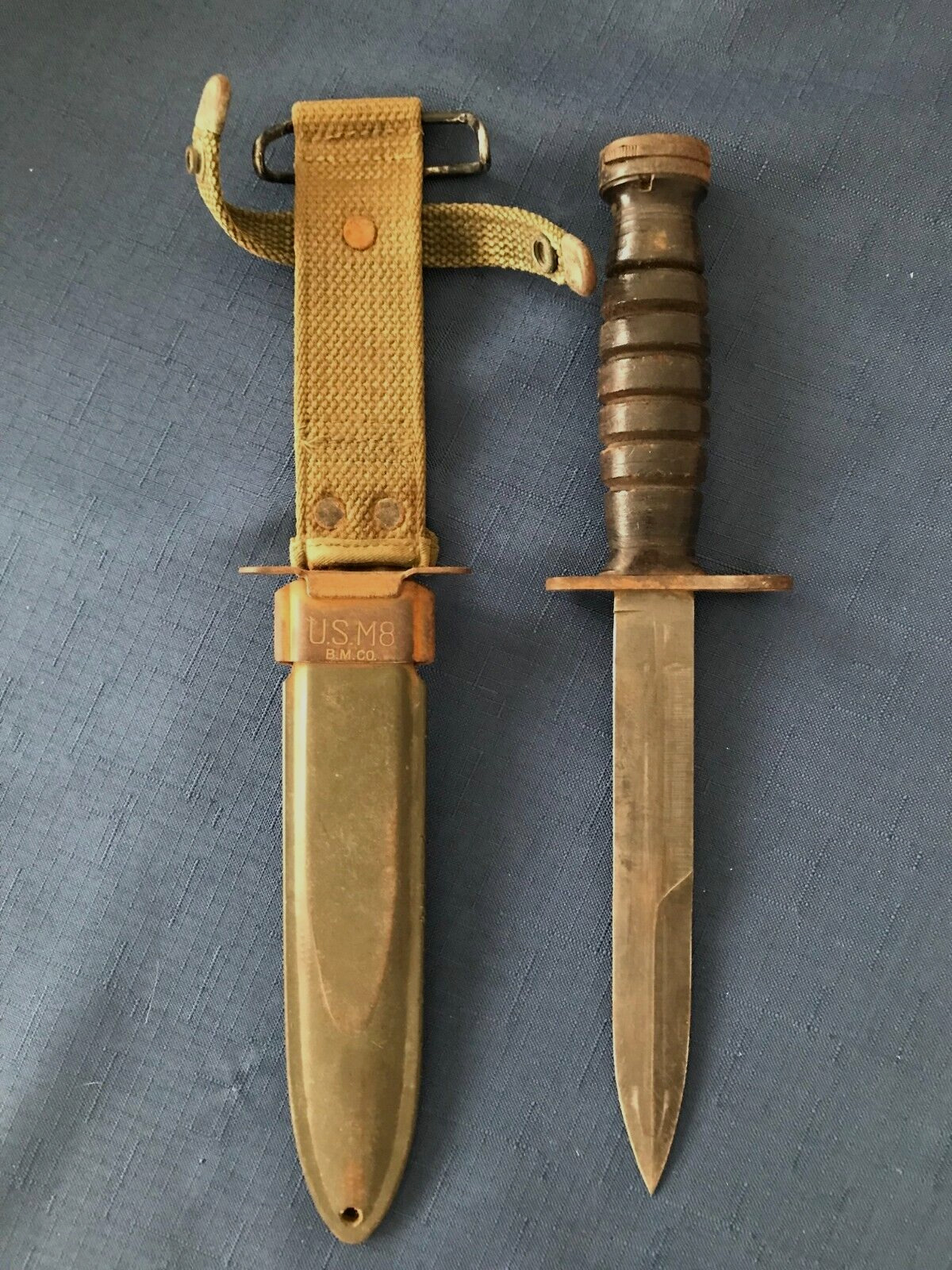 Original WWII Imperial USM4 Bayonet with Scabbard Marine Corp
