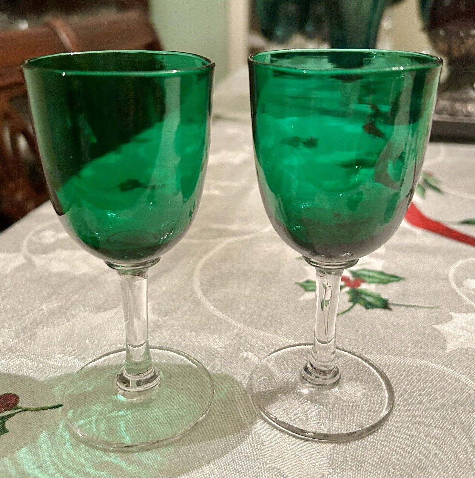Antique￼1900’s  Hand Blown Green  (Bristol Sherry Glasses)