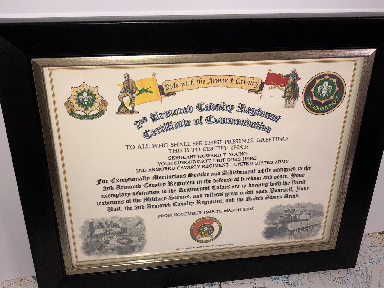 2ND ARMORED CAVALRY REGIMENT / COMMEMORATIVE - CERTIFICATE OF COMMENDATION