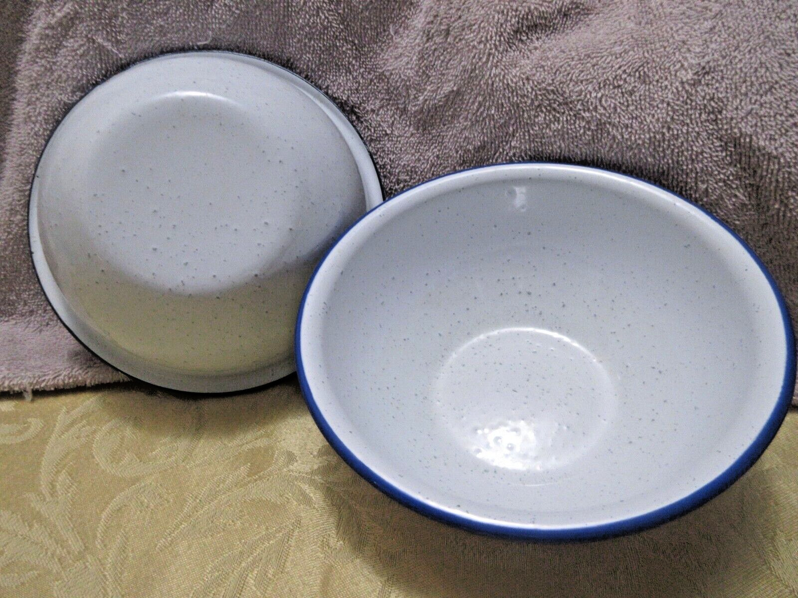2  Enamelware Bowls  White