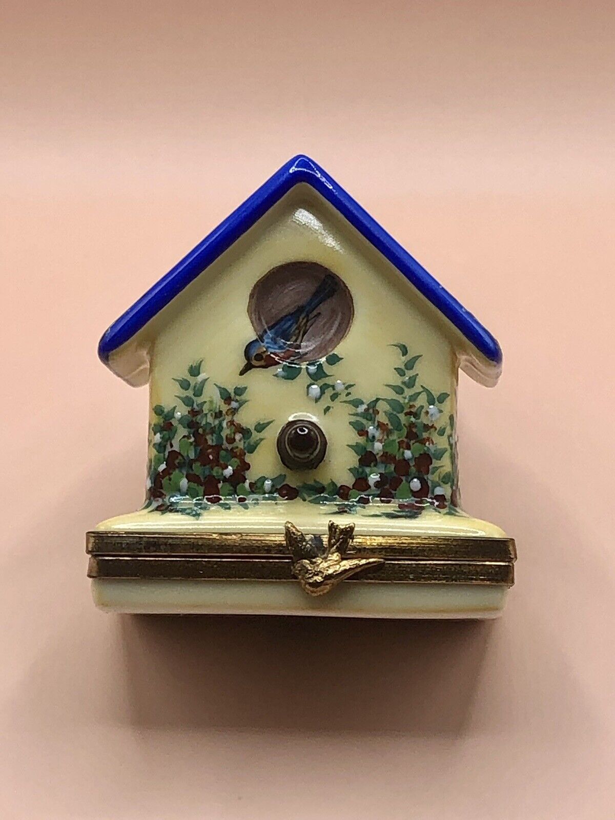 Vintage Rochard Limoges France Hand Painted Hinged Birdhouse Trinket Box