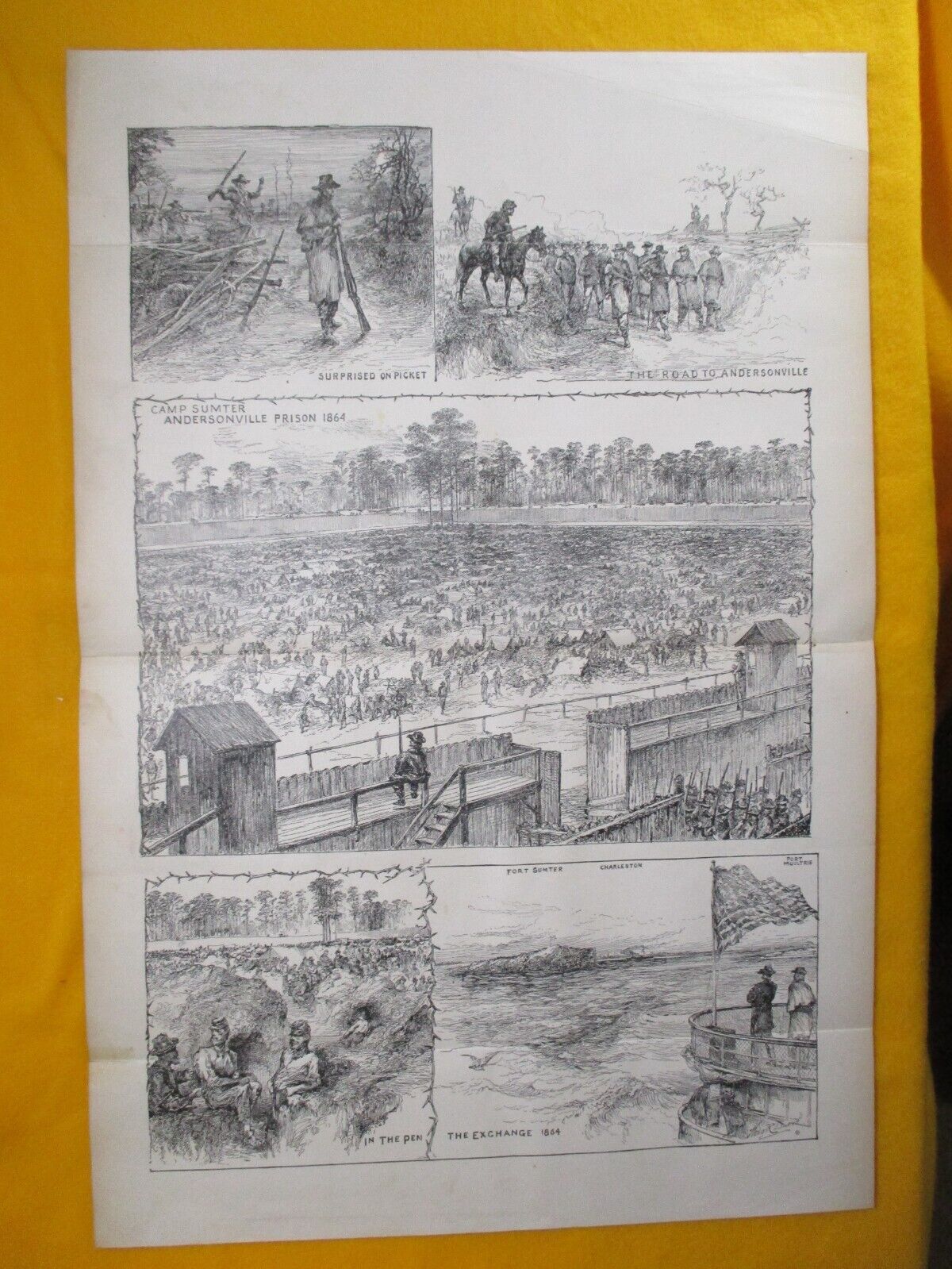 1885 Civil War Print - Confederate, Andersonville Prison, 1864, Georgia