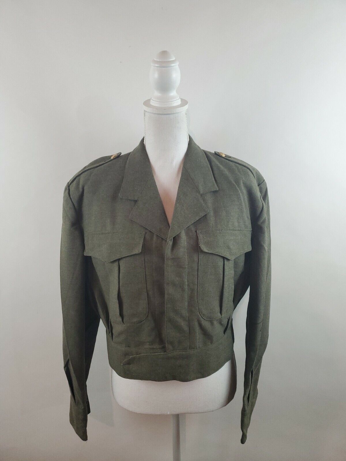 VTG Army Military 60's ABL PVBA Belgium Begetex Green Cropped Wool Jacket Blazer
