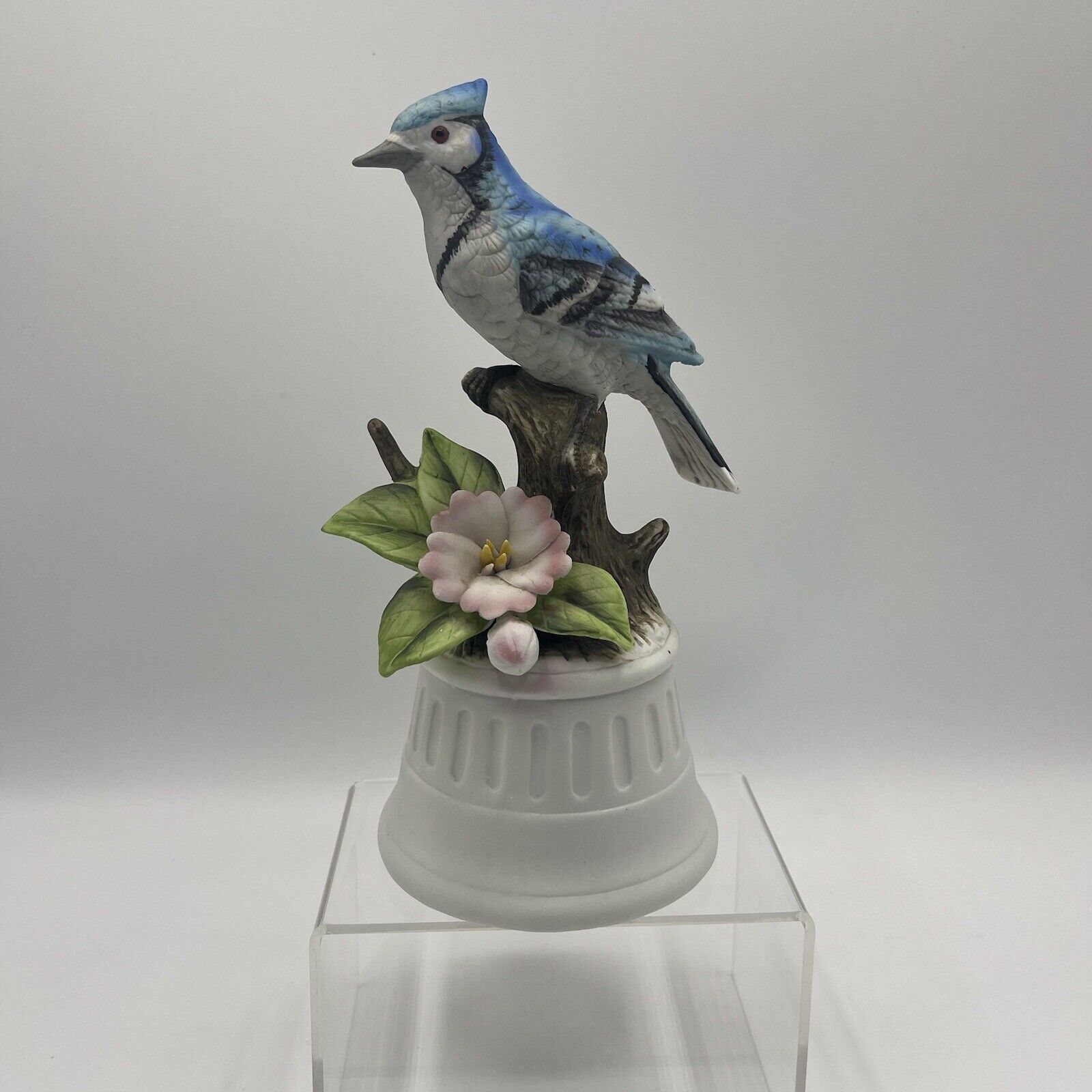 Vintage Music Box Royal Crown Blue Jay Bird On A Branch Flowers