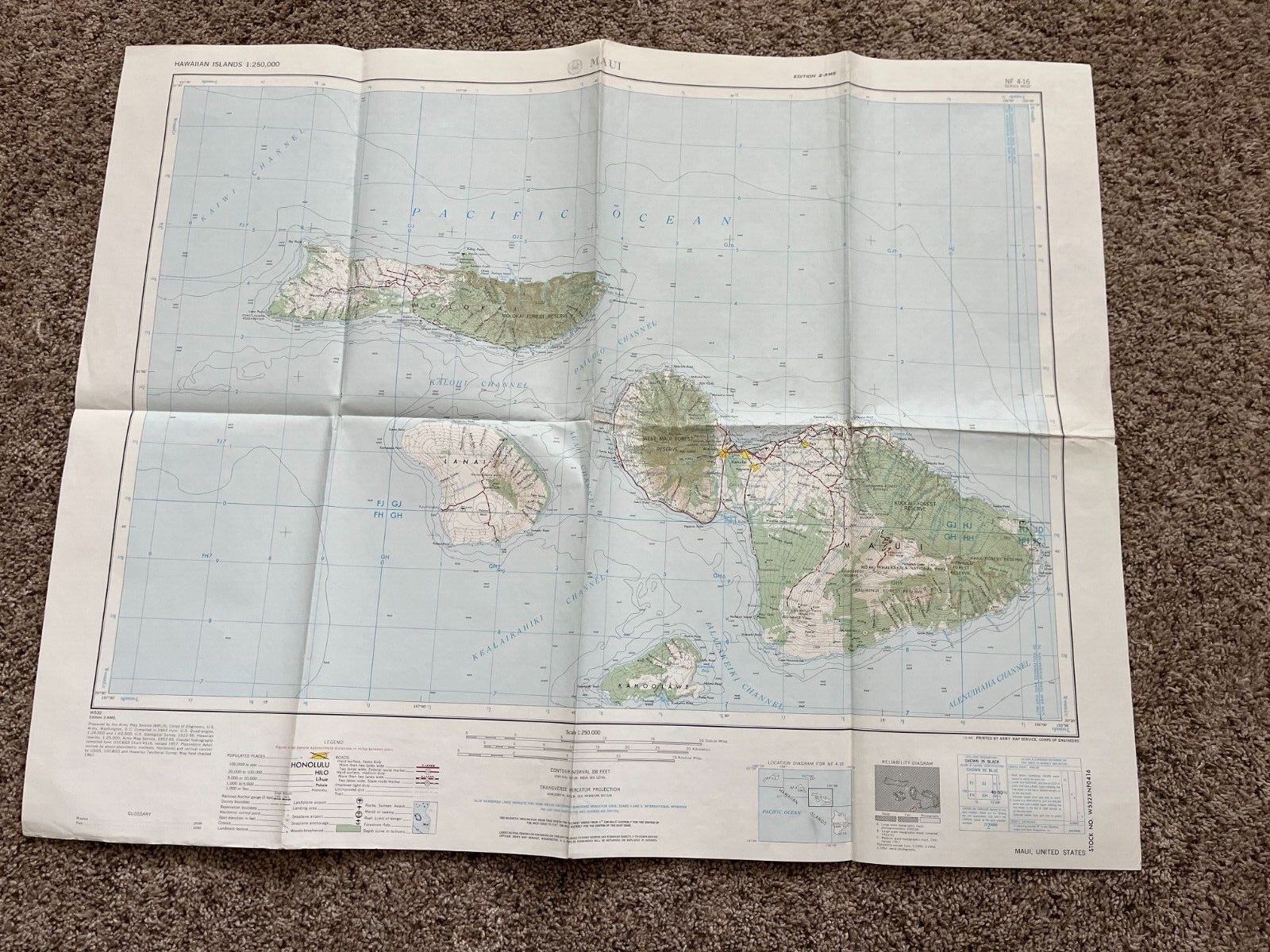 Vintage 1962 US Geological Survey Army Map Service Maui Hawaiian Islands Map