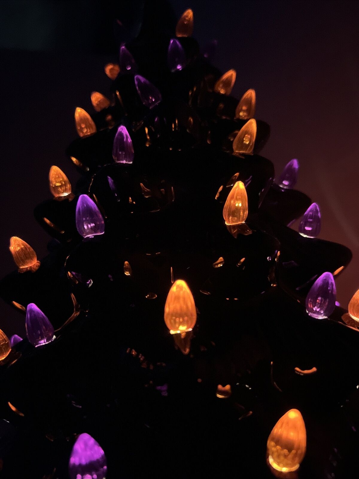 Halloween Ceramic Tree Tabletop with Orange & Purple Bulb Lights Pre-lit