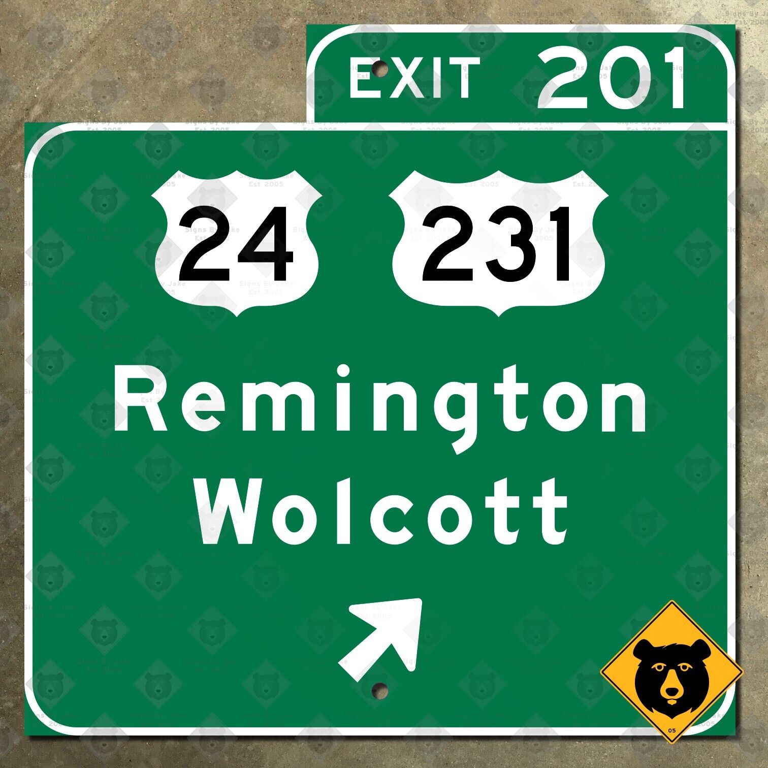 Indiana US route 24 231 Exit 201 Remington Wolcott guide sign road marker 12x12