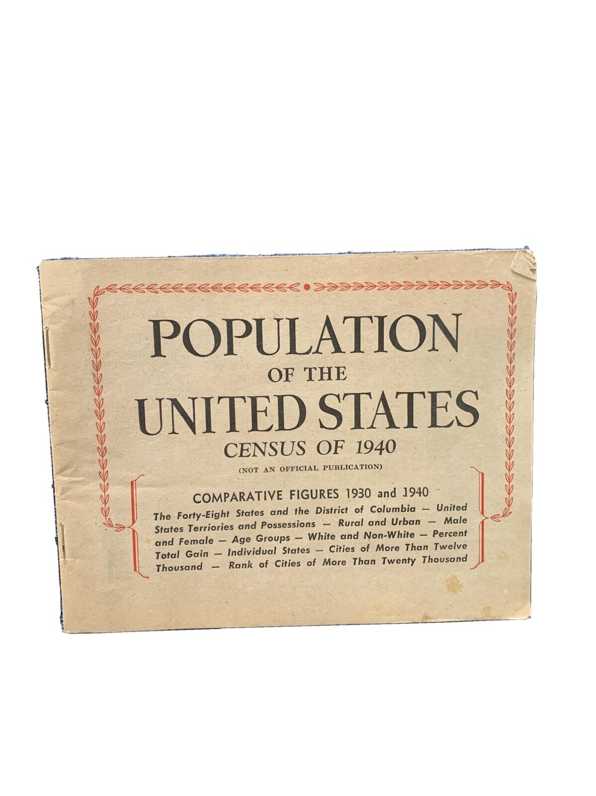 1940 CENSUS BOOKLET Population of the UNITED STATES Cities State ADVERTISEMENTS