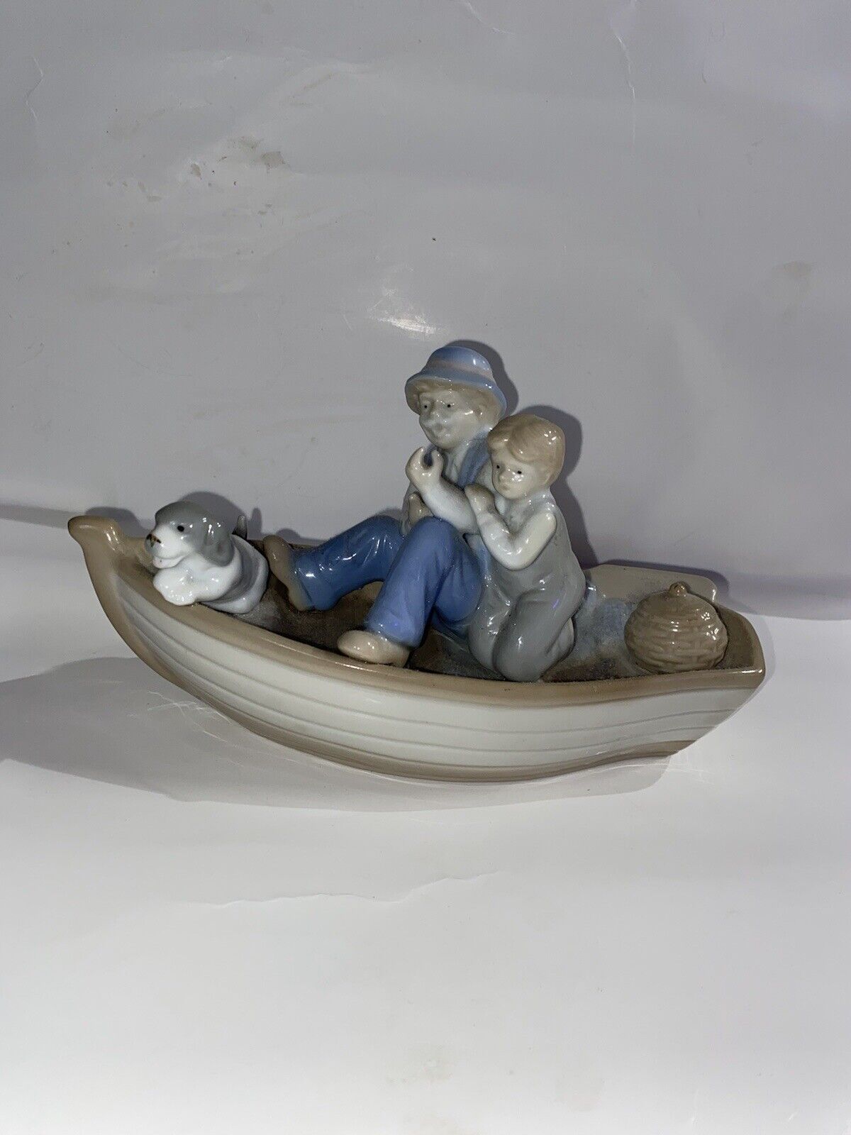 Vtg MEICO  “OLD MAN & BOY FISHING” in Boat Fine Porcelain Figurine \