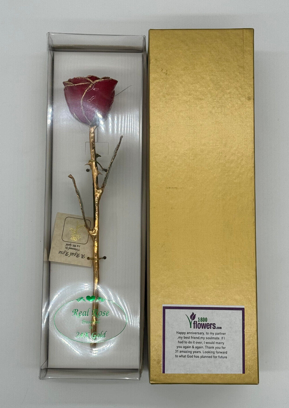 Real Rose Preserved in 24k Gold Valentines Day Gift