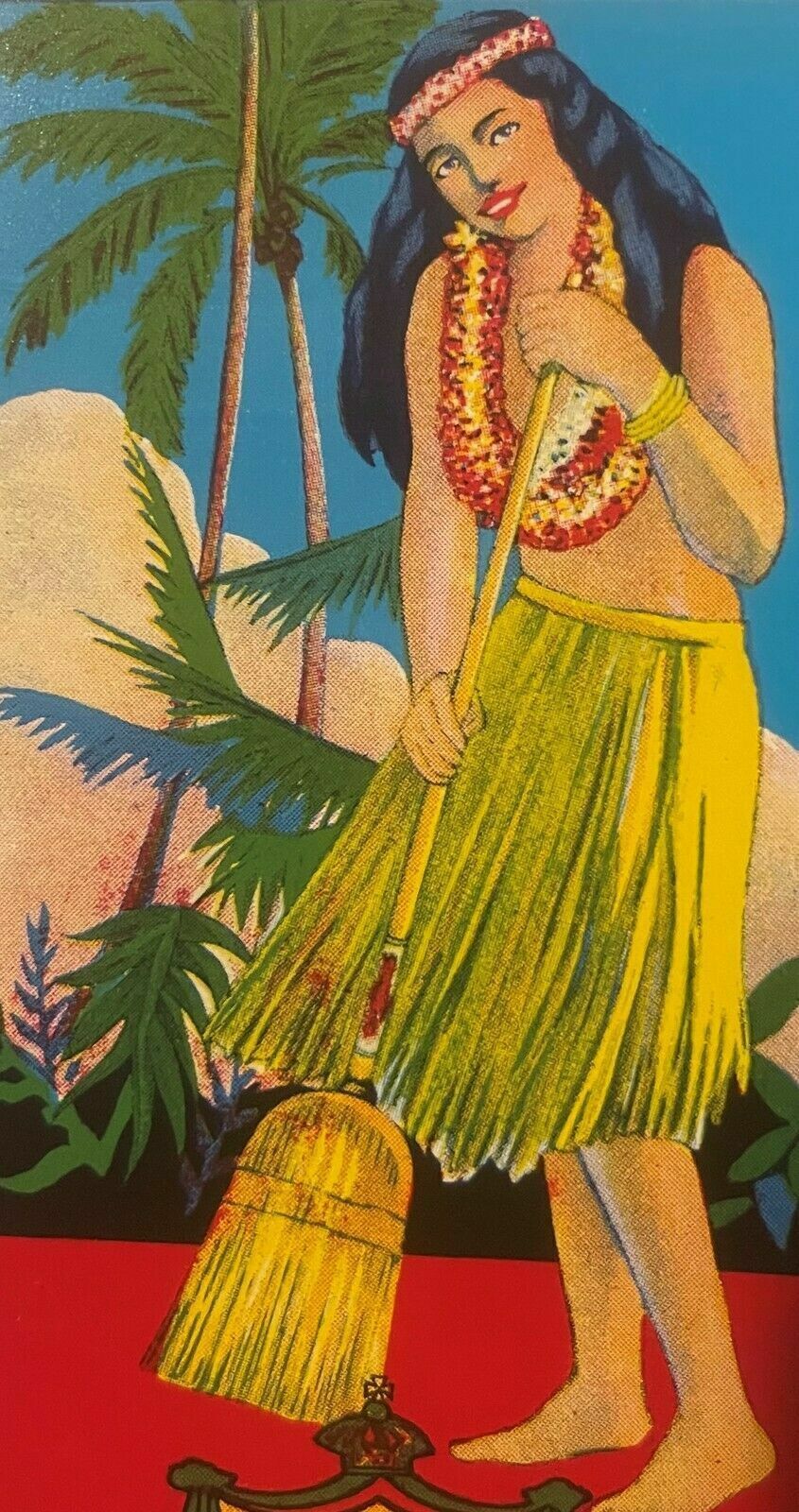 Antique Vintage 1930s - 1940s Honolulu Broom Label - Aloha Hawaiin Decor