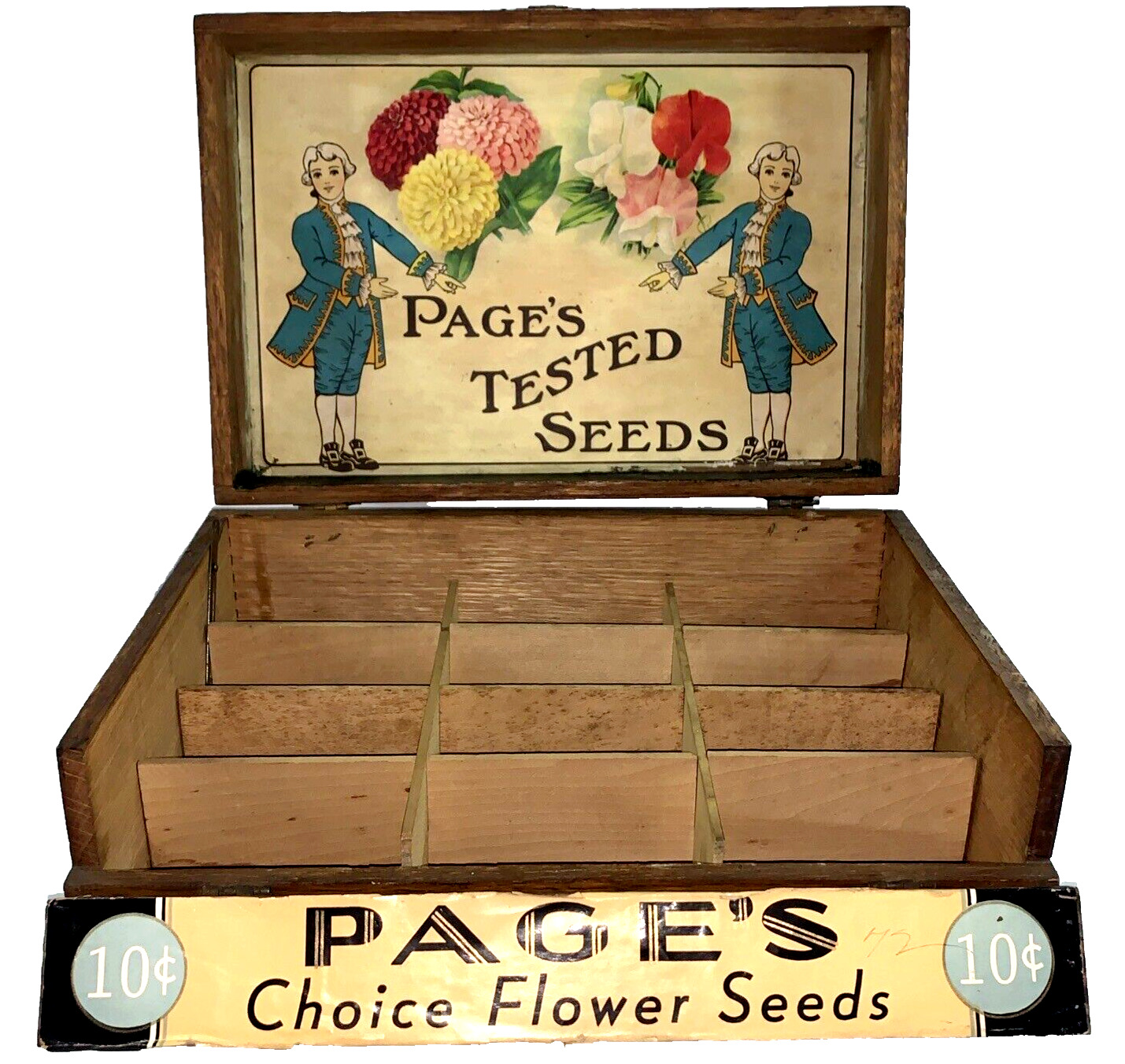 Antique Page's Tested Seed Counter Display Box - Rare Flower Seed Box
