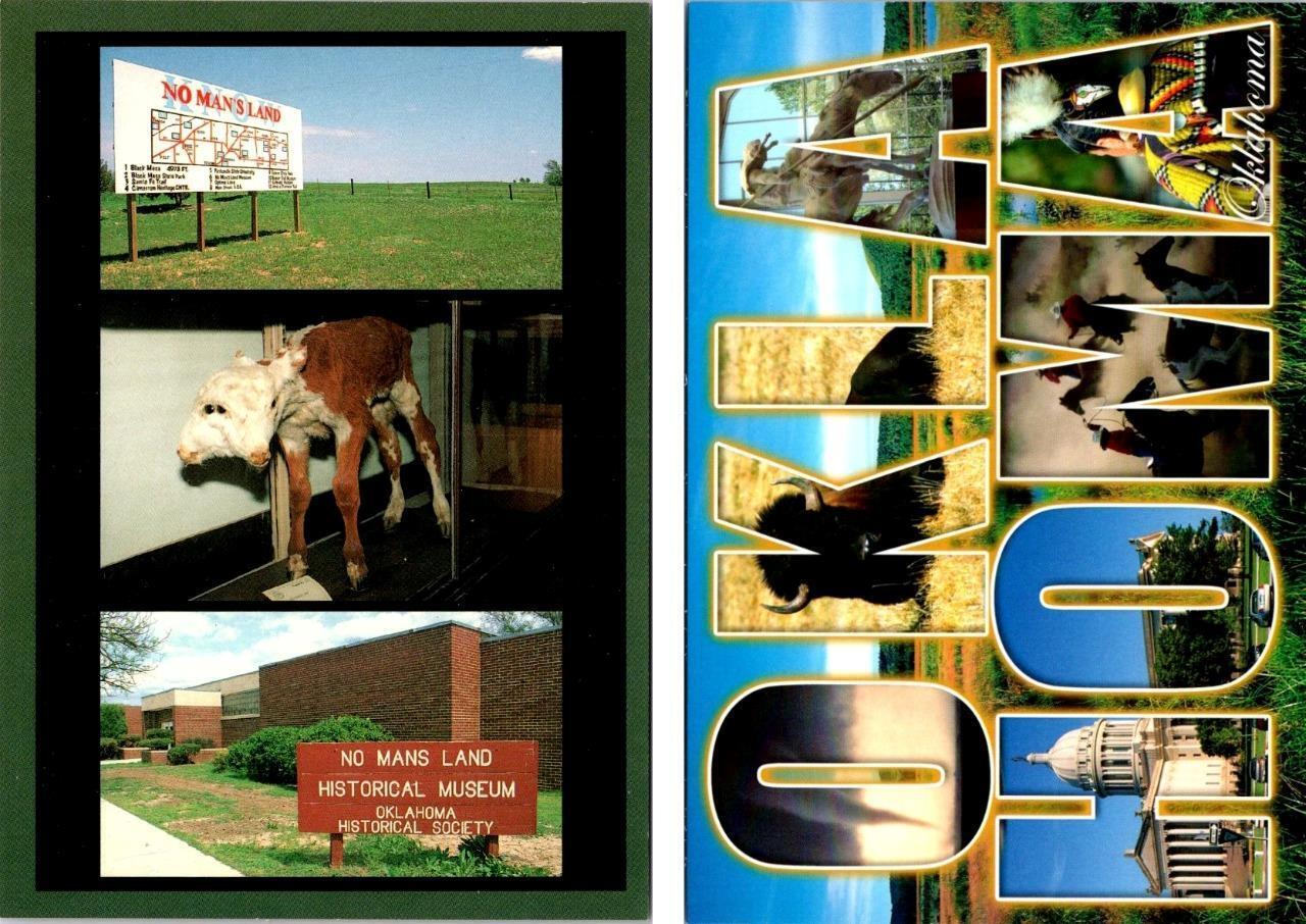 2~4X6 Postcards OK, Oklahoma NO MAN\'S LAND MUSEUM 2~Headed Cow & LARGE LETTER