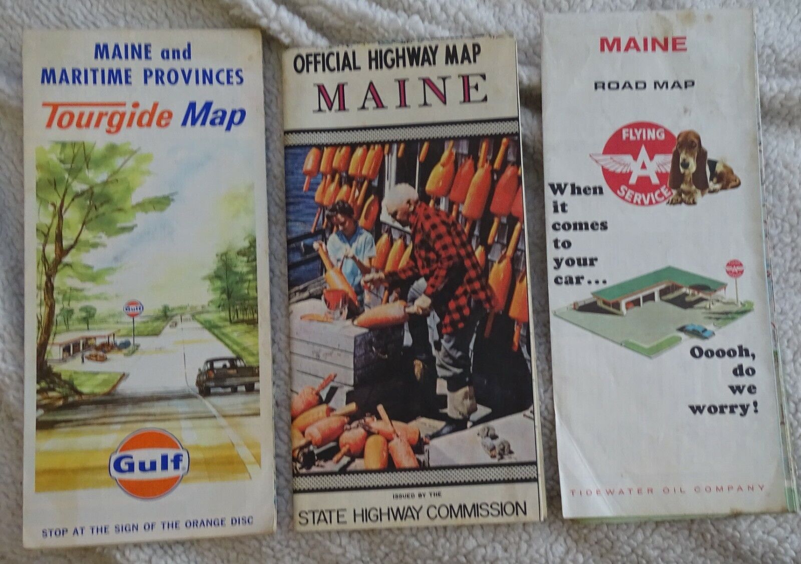 3 1960\'s MAINE Gas Station Maps FLYING \