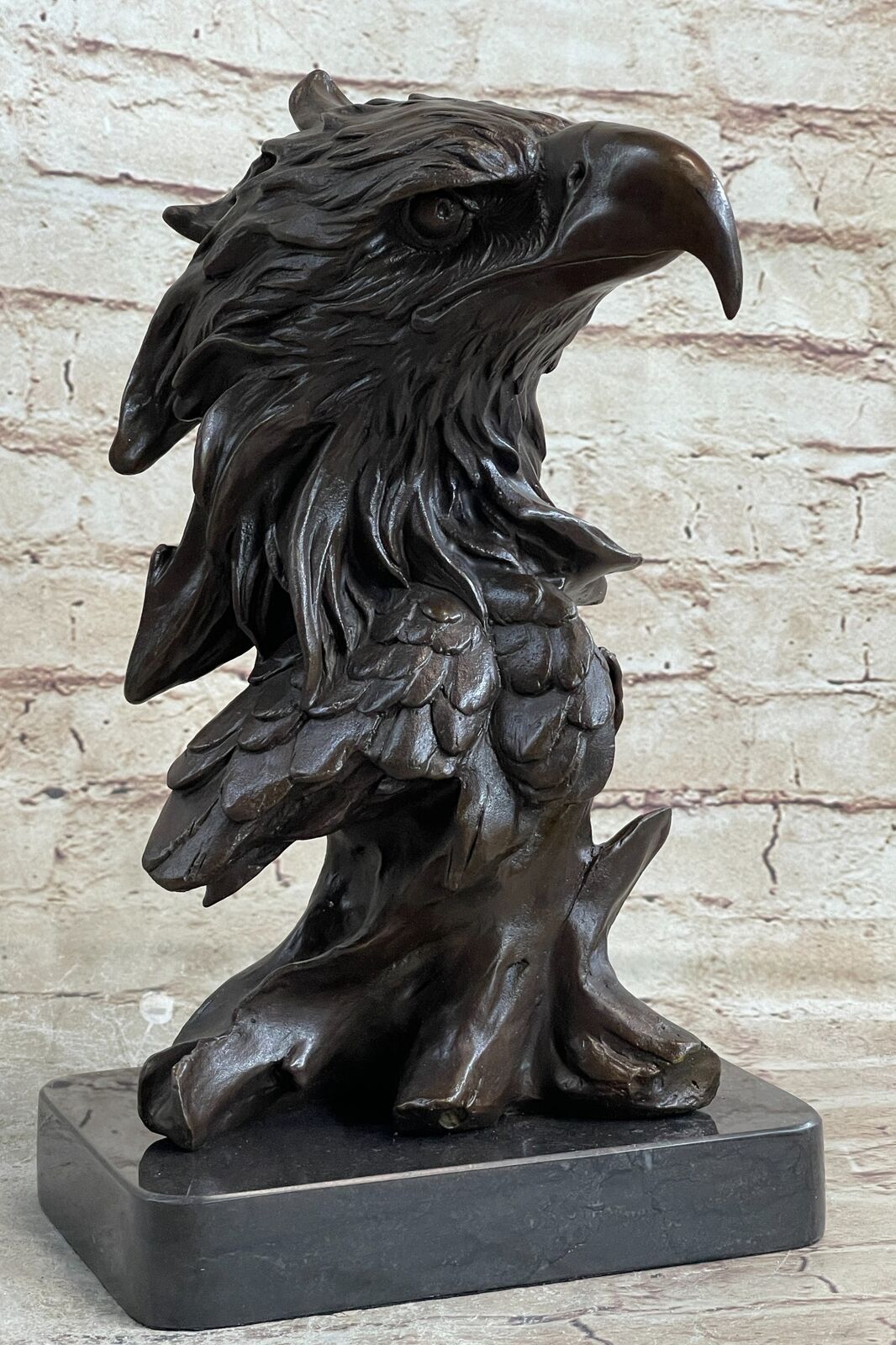 Genuine Bronze Statue on Marble of Bust Bird Head Osprey Hawk Falcon Eagle