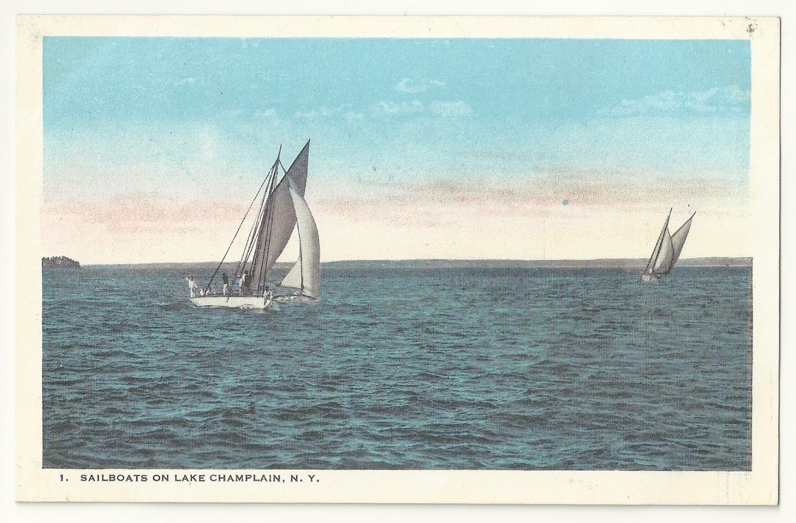  Lake Champlain, NY, 1900s Postcard, Sailboat Star Quality, Hughs, VTG