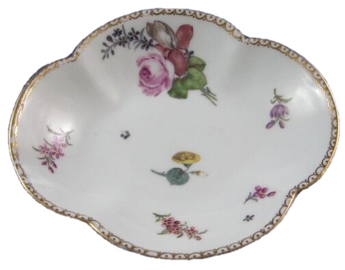 Antique 18thC Meissen Porcelain Quatrefoil Floral Saucer Porzellan Unterteller