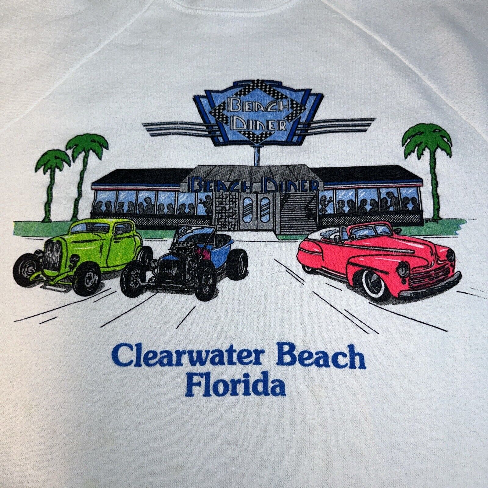 Vintage crewneck Clearwater Beach Florida Beach diner Made In USA Large