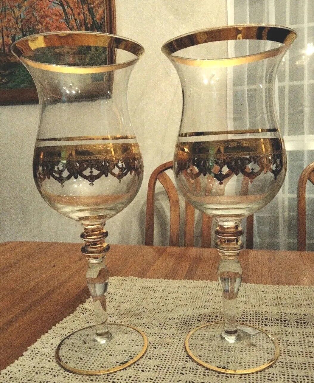 Vintage blown glass Arte Italica gold Medici Hurricane Candle Holders Or Vases