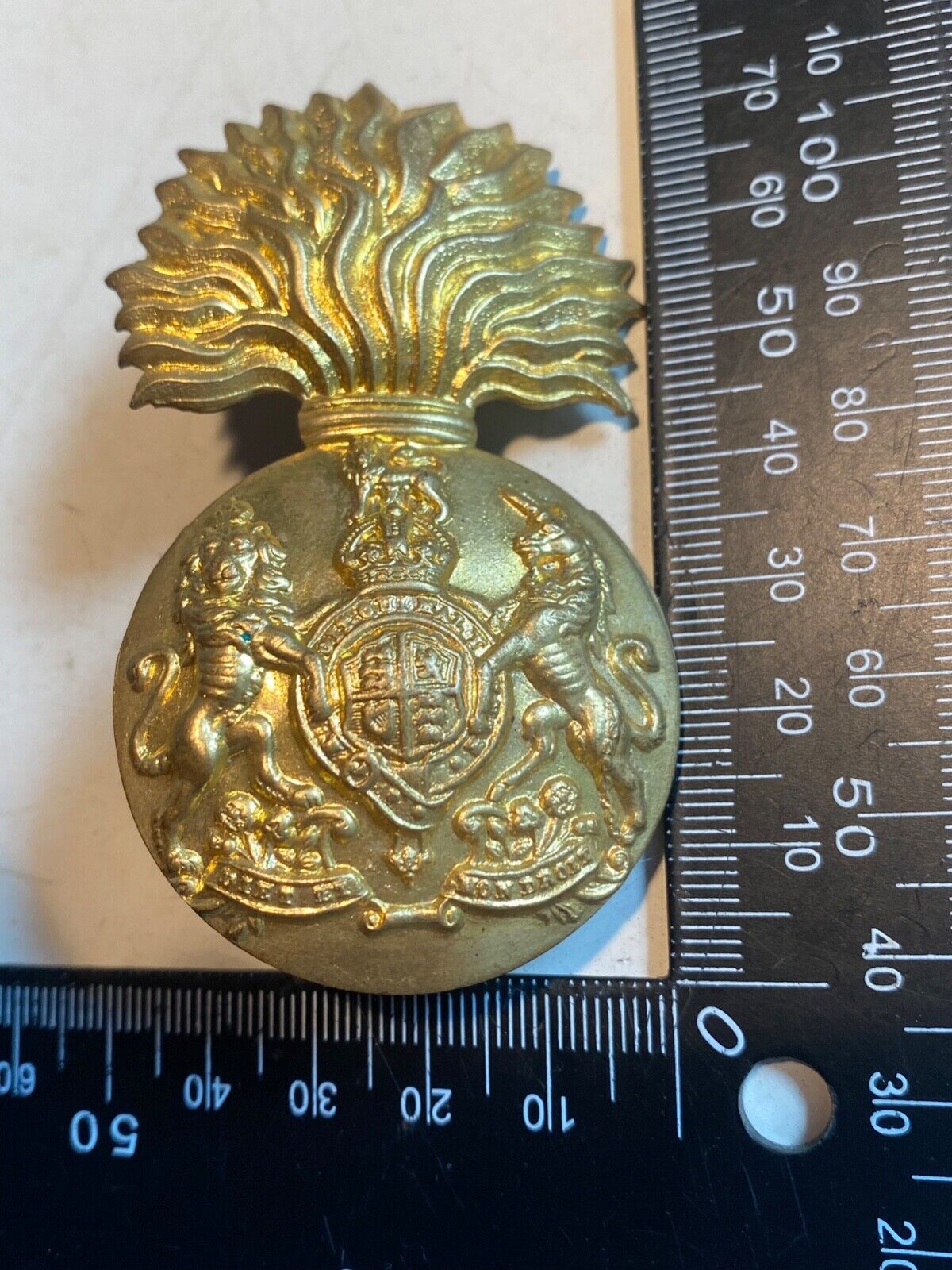 WW1 / WW2 Royal Scotts Fusiliers Regiment Busby Badge. Large Brass Badge.