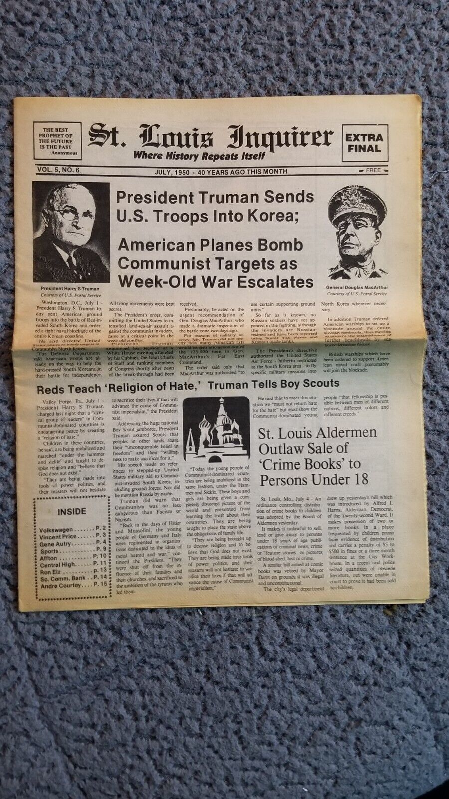Vintage St Louis Inquirer Newspaper President Truman Korea War 1950 Complete 