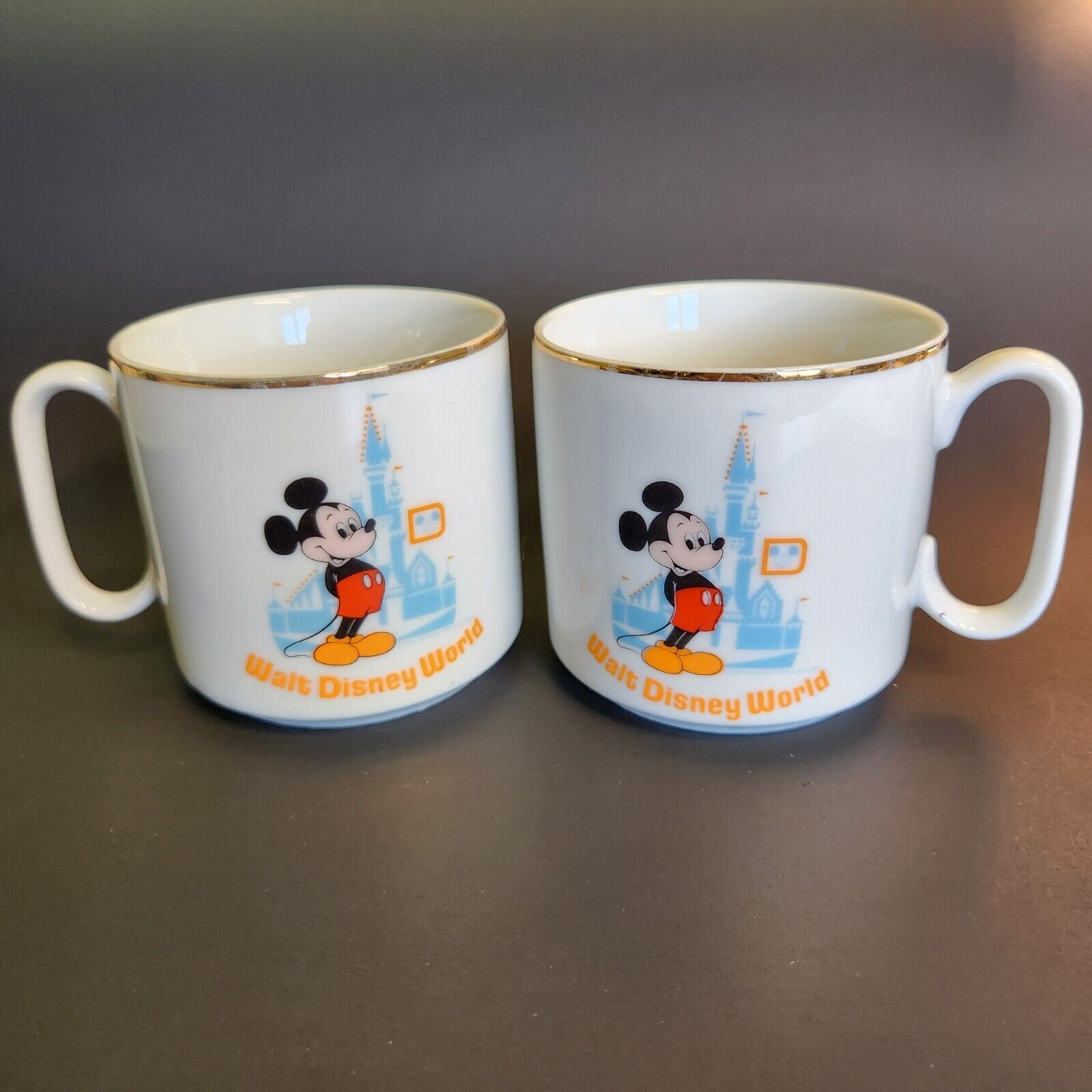 Pair Vintage Disney World Coffee/Tea Cups Disney Productions Japan Mickey Mouse