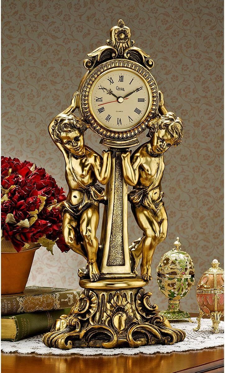 Katlot Amboise Twin Cherubs Mantle Clock, gold