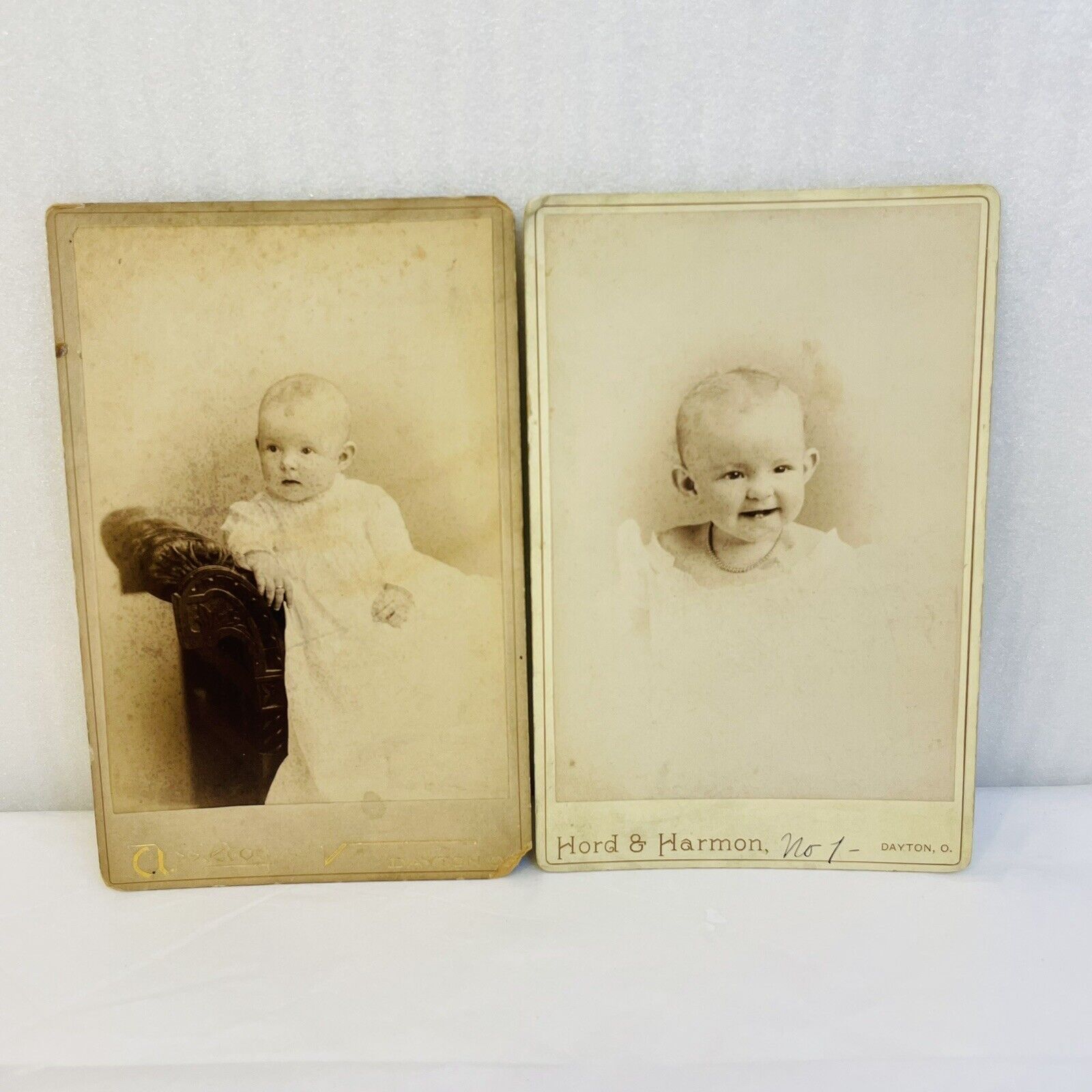 Two 19th C Antique Cabinet Cards Portrait Photographs Dayton Ohio Signed onBack