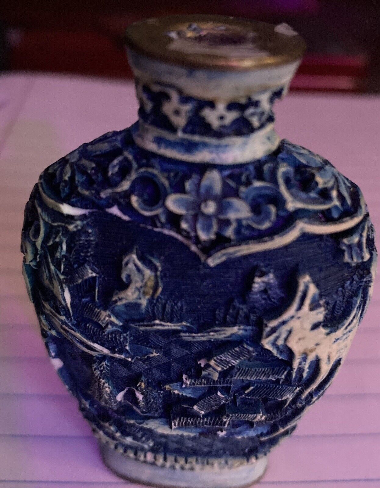 Vintage Blue Oriental Snuff Vase -no Top-Pre-Owned 