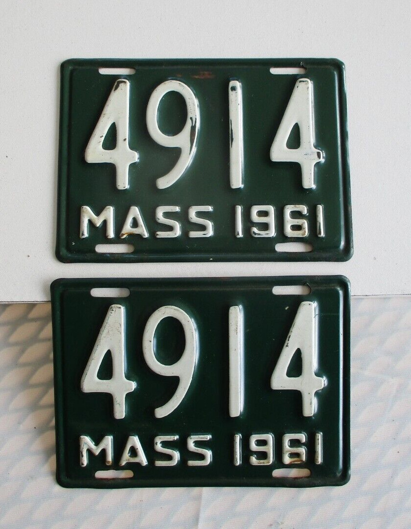 1961 Massachusetts  Motorcycle License Plate Tag 4914 pair