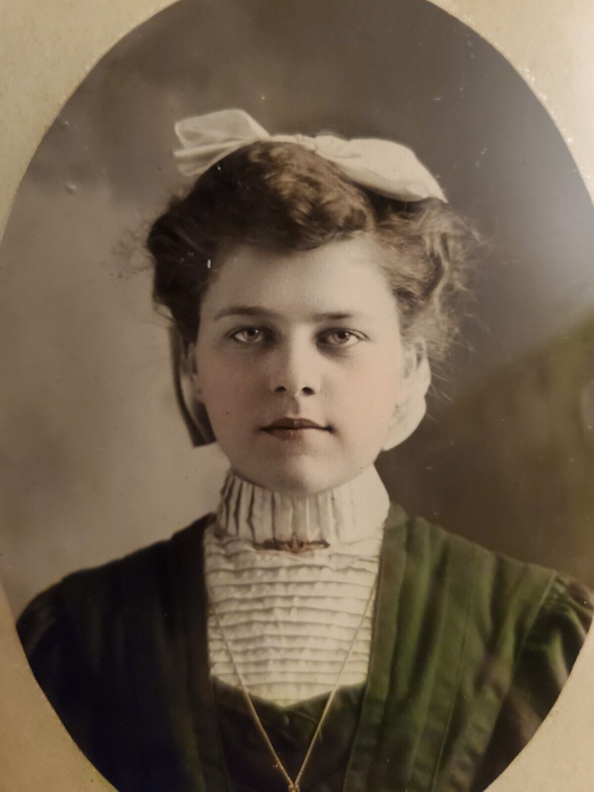 Antique Girl Photo Colored Tinted Glass 1900s Teen Woman Beautiful Portrait 