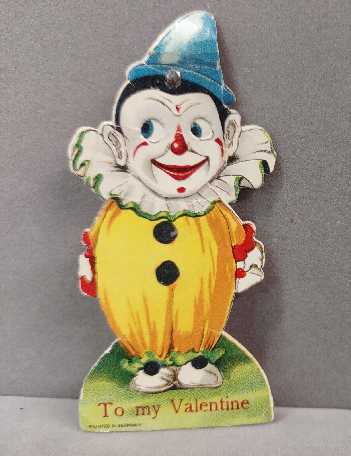 Vintage Die Cut Valentines Card 1940s Clown With Movable Head Shifting Eyes Used