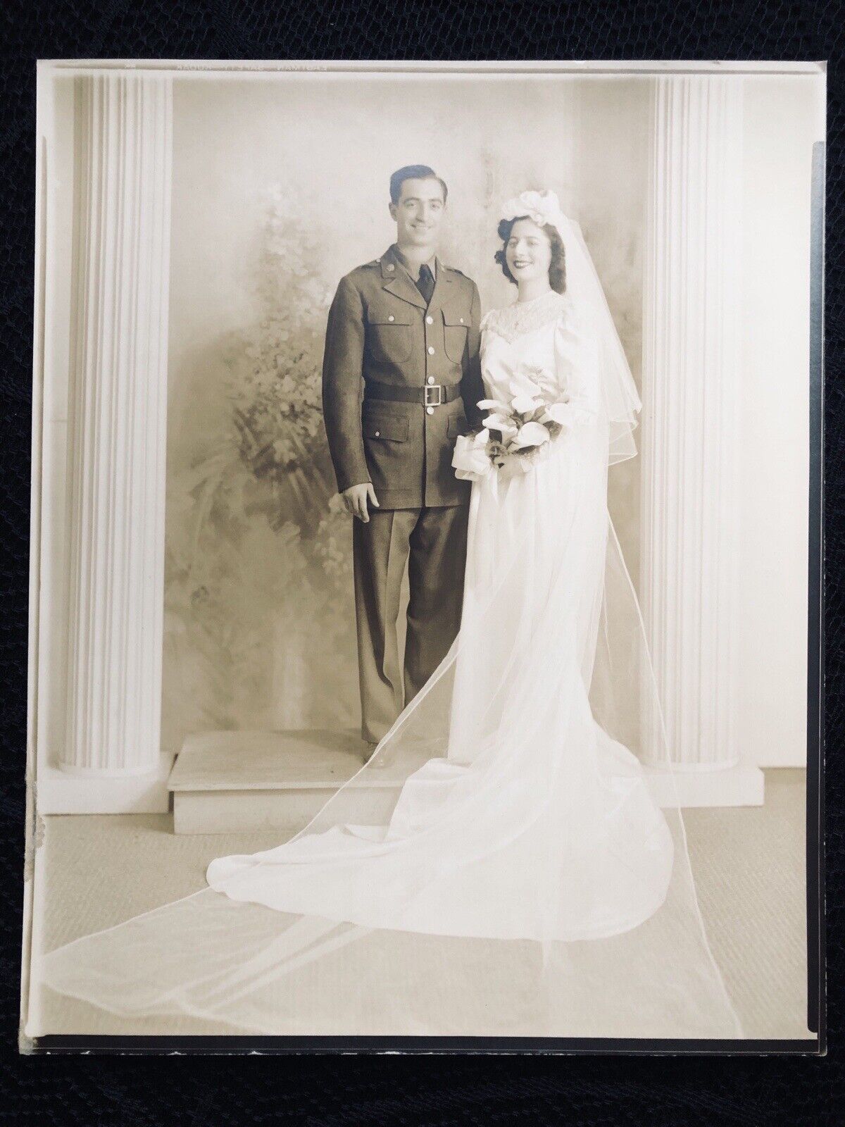 C. 1930's Wedding Photo - Beautiful Dress - Antique Photograph