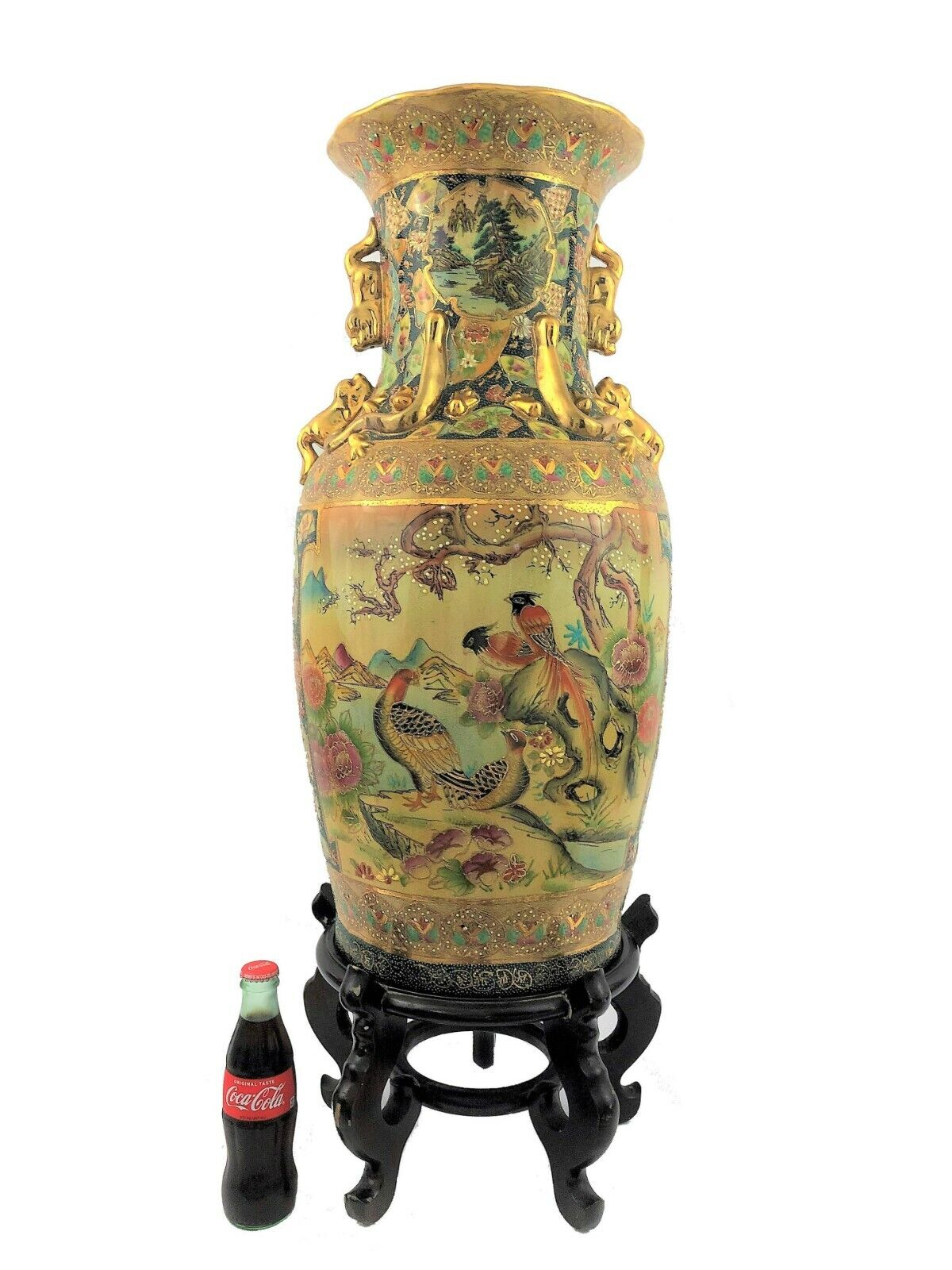 Vintage Vase, Satsuma, Hand Painted, Large Chinese Royal, Gorgeous Colors