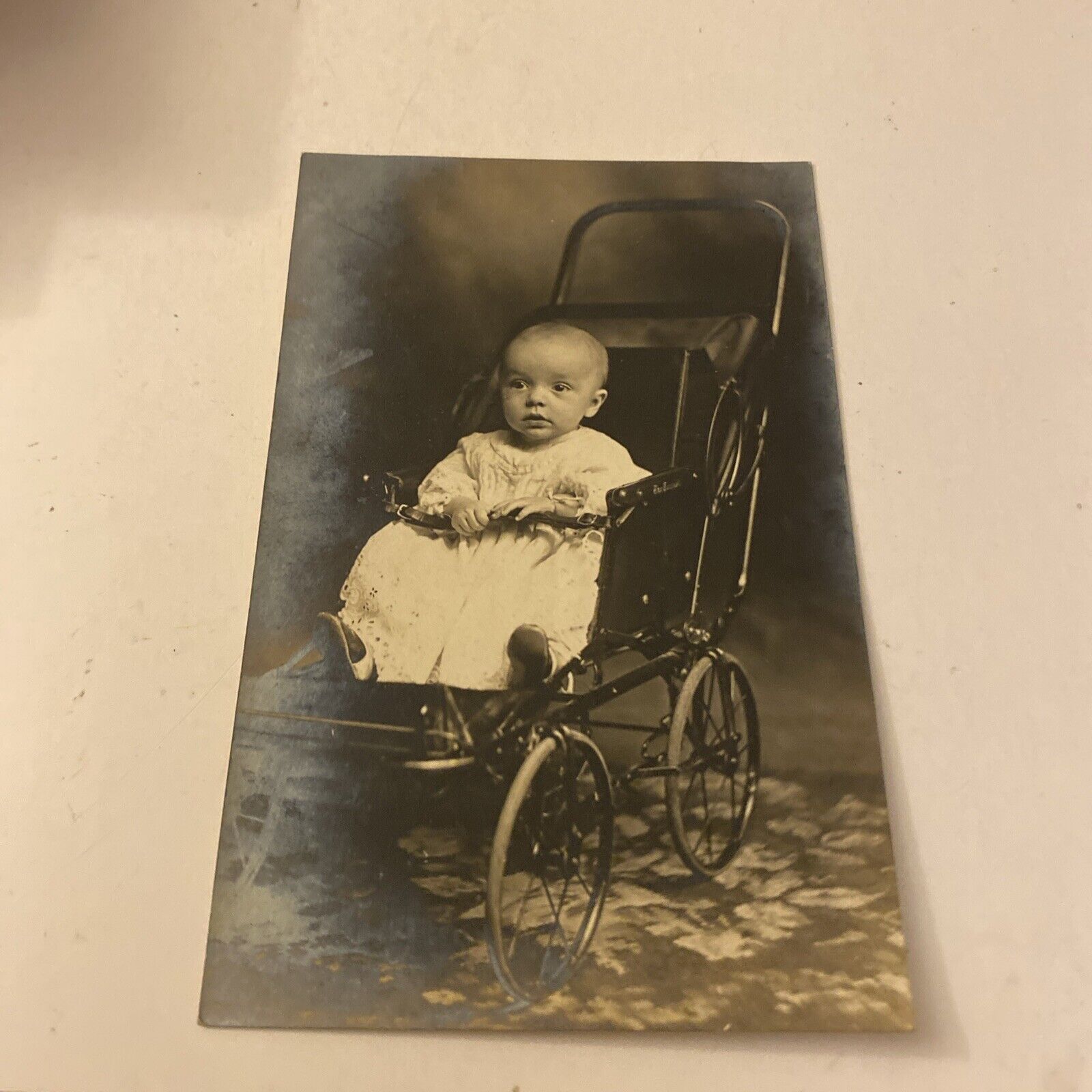 VINTAGE 1900’s REAL PHOTO POSTCARD BABY IN STROLLER 