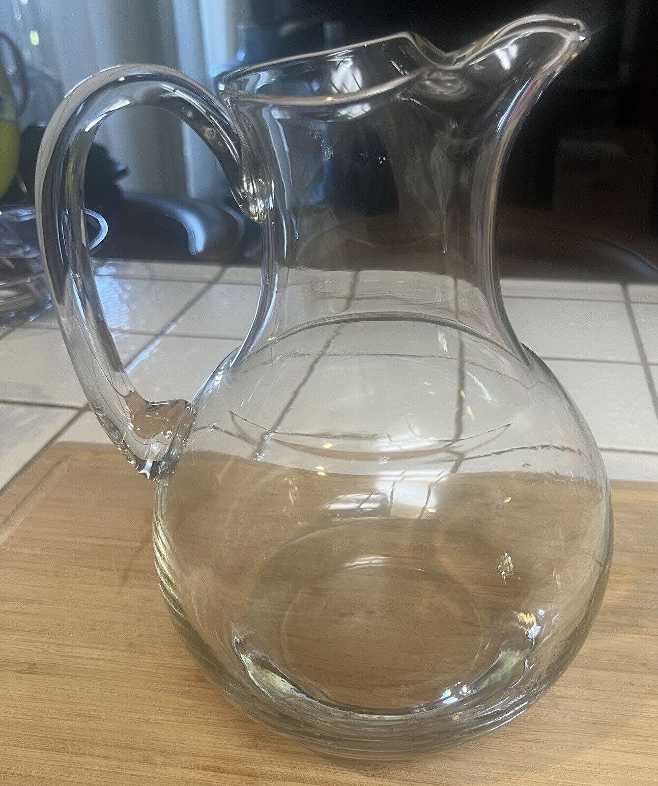 Stunning Vintage Heavy Glass Serving Pitcher With Ice Lip