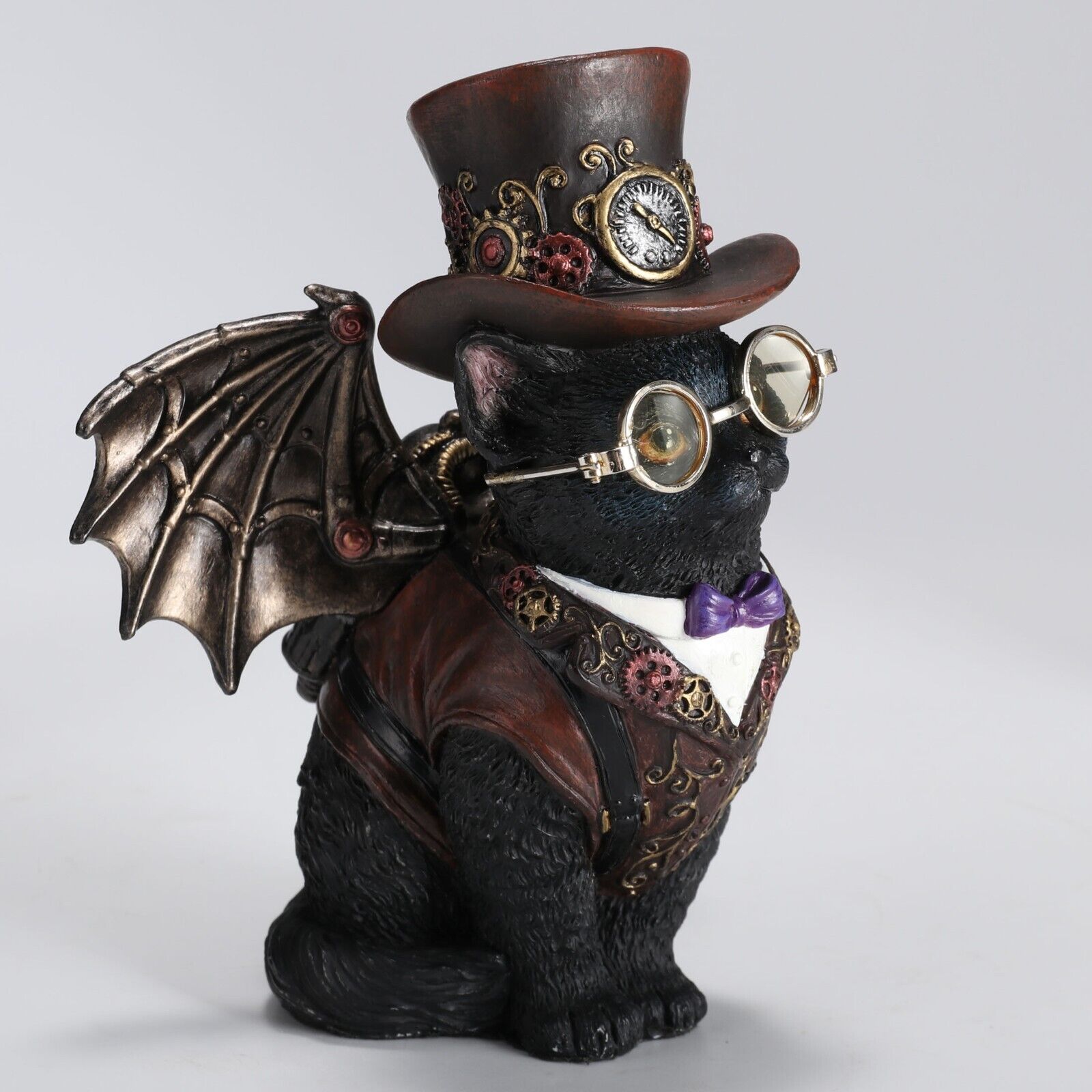 Steampunk Victorian Inventor Top Hat Kitty Cat Resin Figurine Hand Paint