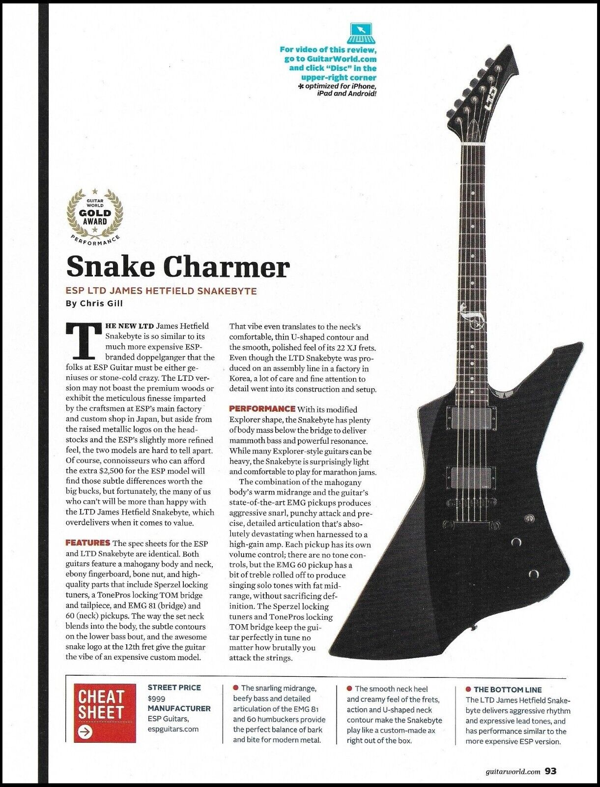 ESP LTD James Hetfield Snakebyte guitar review sound check article