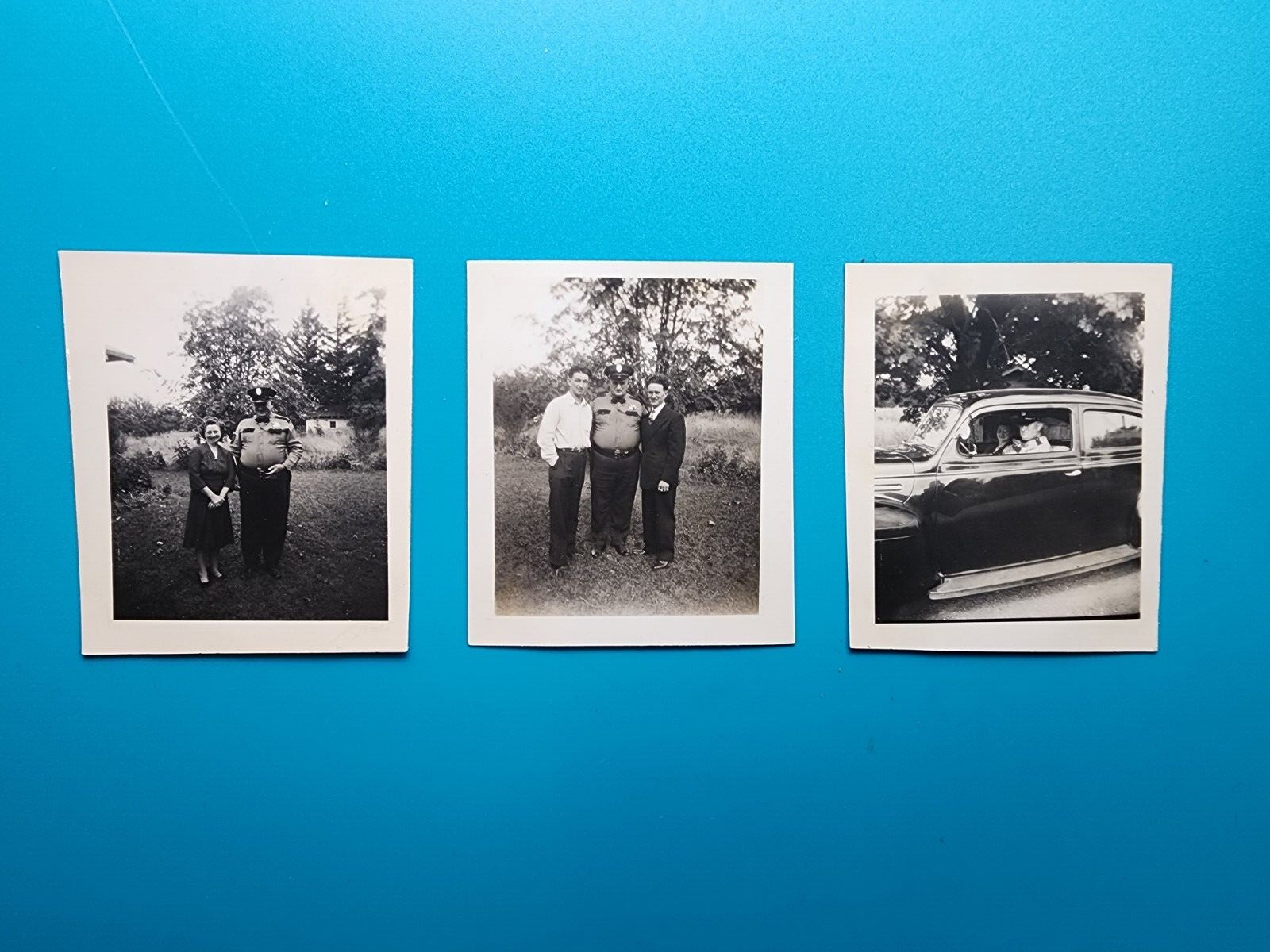 Vintage-1930-1940\'s-Police Officer-Car-Lot of 3 -Photographs-RARE