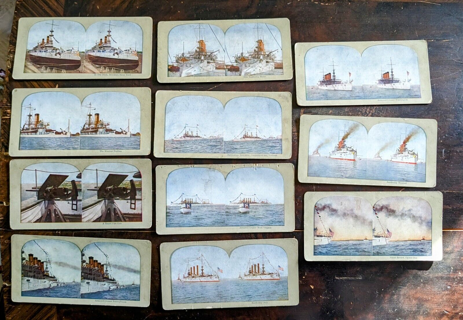 Lot of 11 Antique StereoScope Photo Cards Military Navy Pre WWI Era, About 1907