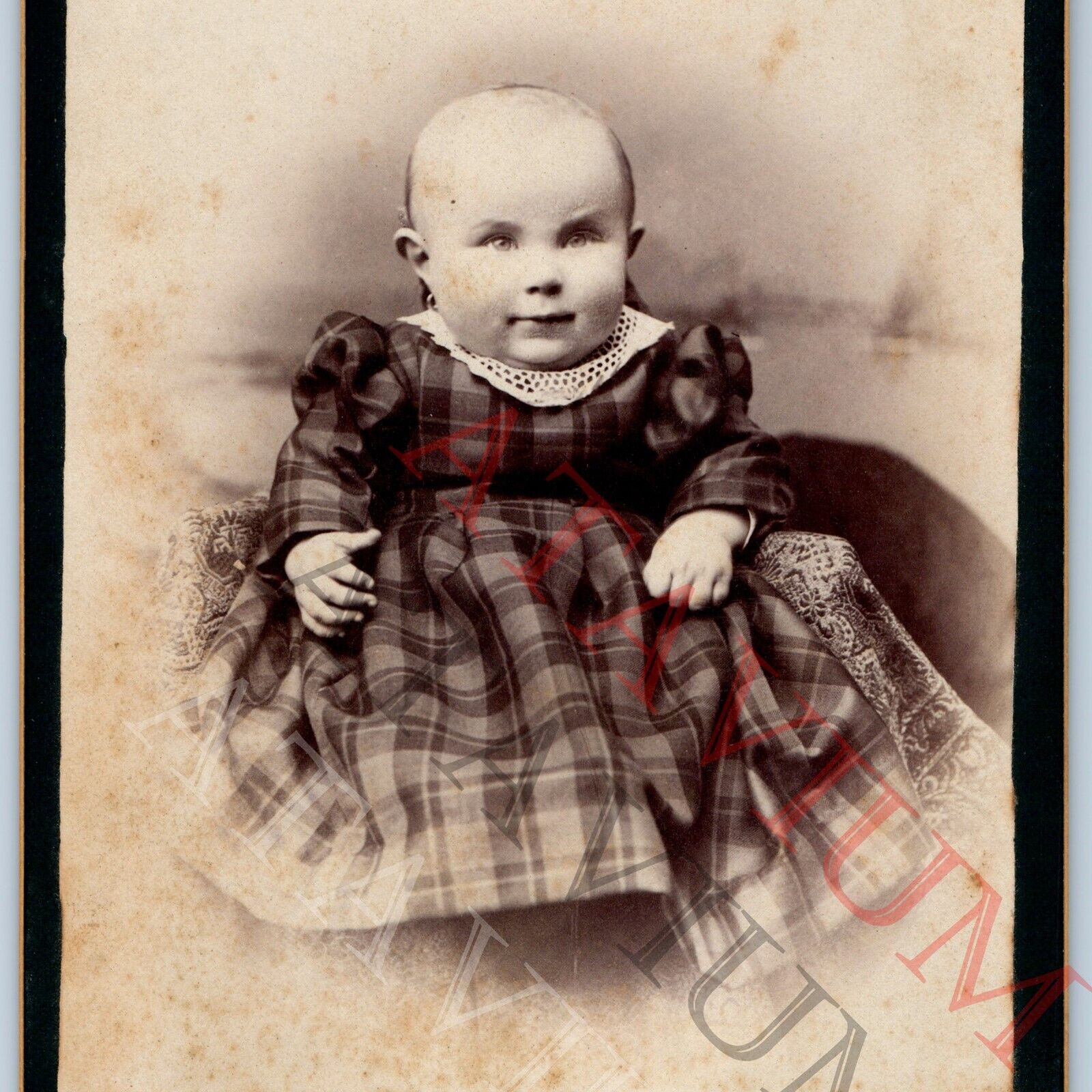 c1880s Rock Island, IA Big Weird Baby Cabinet Card Real Photo Boy Siegmund B15