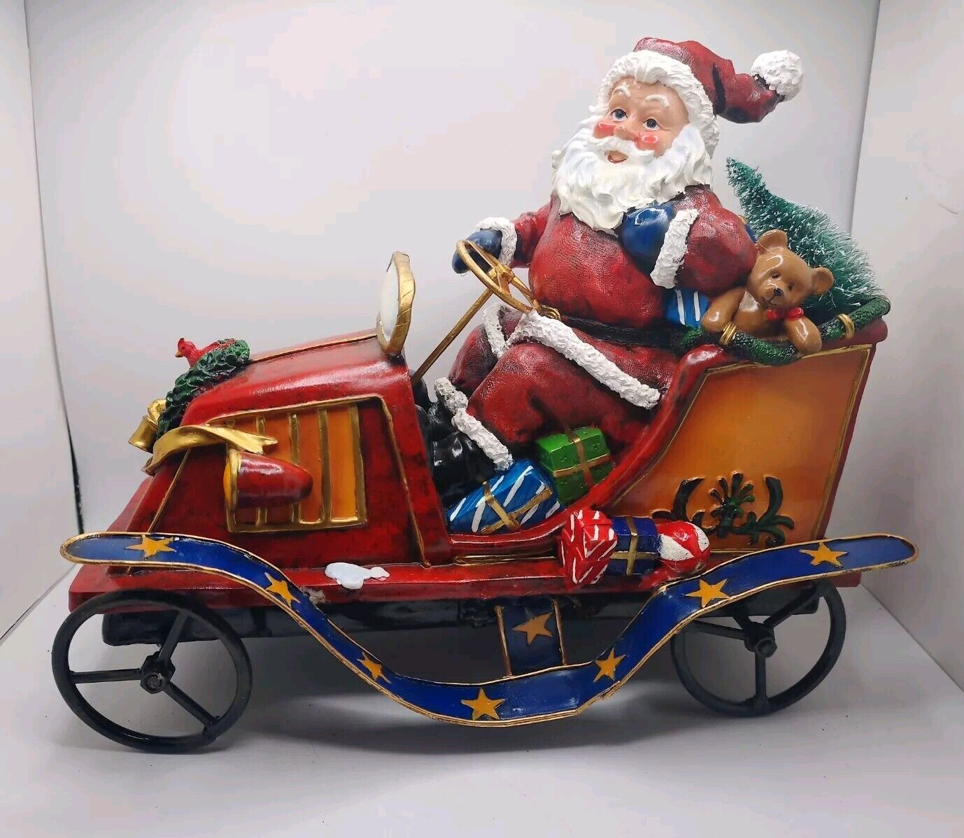 Vintage Santa In Old Fashioned Car Table Centerpiece Christmas Decor In Box